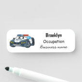 Niedliche Illustration zum Cartoon von Polizeiwage Namensschild (Beispiel)