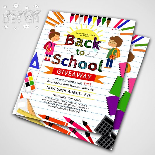 Niedliche Illustration zurück zum Schulbedarf Flyer