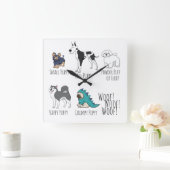Niedliche Illustrierte Hunde Gedicht Dotty Quadratische Wanduhr (Zuhause)