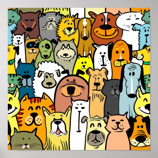 Niedliche illustrierte Katzen und Hunde Poster (Vorne)