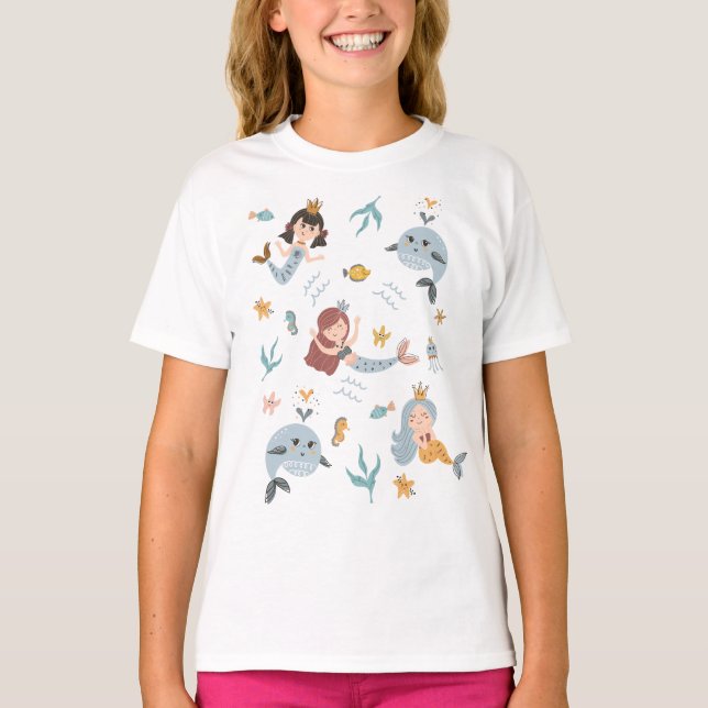 Niedliche Illustrierte Kids-Mermaids T-Shirt (Vorderseite)