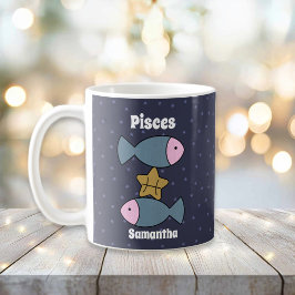 Niedliche Illustrierte Pisces Zodiac Personalisier Kaffeetasse