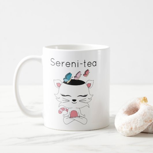 Niedliche illustrierte Sereni-Tee Kaffeetasse (Mit Donut)