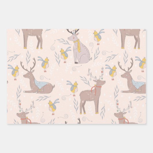 Niedliche Illustrierte Weihnachtstiere Urlaub Geschenkpapier Set (Vorderseite 3)