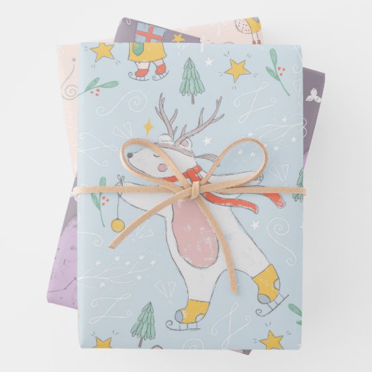 Niedliche Illustrierte Weihnachtstiere Urlaub Geschenkpapier Set (Beispiel)