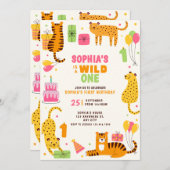 Niedliche illustrierte Wildtiere zum ersten Geburt Einladung (Vorne/Hinten)