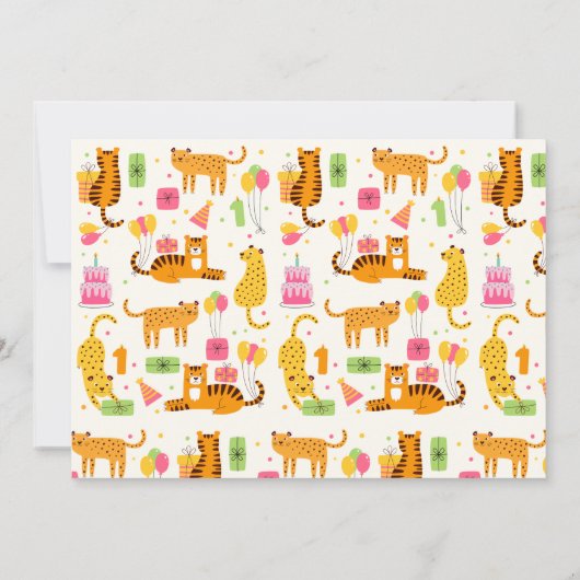 Niedliche illustrierte Wildtiere zum ersten Geburt Einladung (Rückseite)