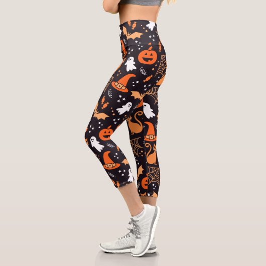 Niedliche Illustrierte Zwischenzeichen auf schwarz Capri Leggings (Links)