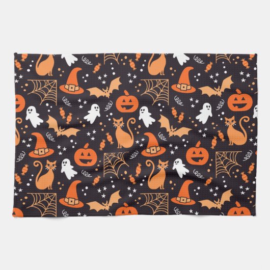 Niedliche Illustrierte Zwischenzeichen auf schwarz Geschirrtuch (Horizontal)