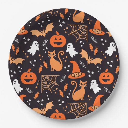 Niedliche Illustrierte Zwischenzeichen auf schwarz Pappteller (Vorderseite)