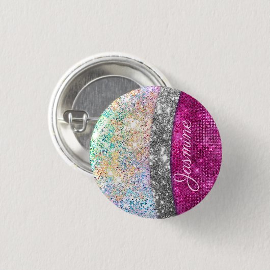 Niedliche Imitate aus rosa Glitzer Button (Vorne & Hinten)