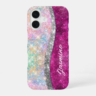 Niedliche Imitate aus rosa Glitzer iPhone 16 Hülle