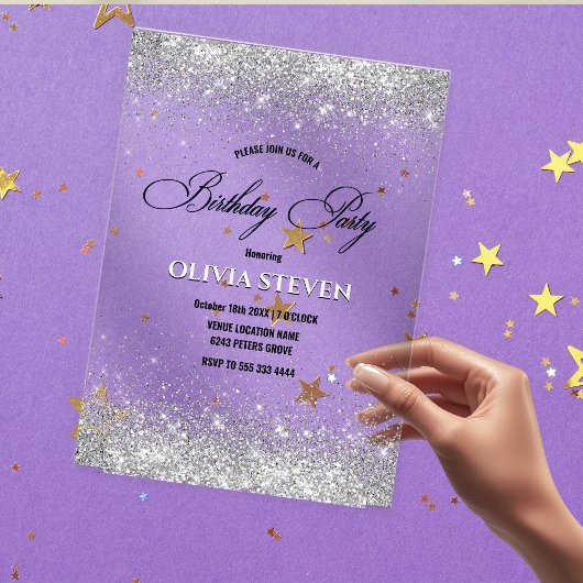 Niedliche Imitate Silberne Glitzer Monogramm Gebur Acryleinladungen