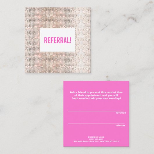 Niedliche Imitate Silver Sequin Pink Beauty Salon Empfehlungskarte (Vorne/Hinten)