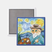 Niedliche impressionistische Katze, Van Gogh, Star Magnet (Vorderseite/Rückseite)