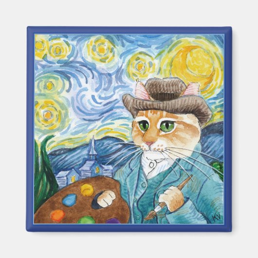 Niedliche impressionistische Katze, Van Gogh, Star Magnet (Vorne)