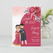 Niedliche indische Hochzeitsvorlage Save The Date (Stehend Vorderseite)