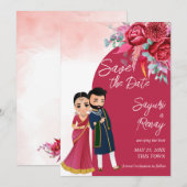 Niedliche indische Hochzeitsvorlage Save The Date (Vorne/Hinten)