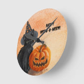 Niedliche, individuell anpassbare Halloween Cat Wa Runde Wanduhr (Winkel)