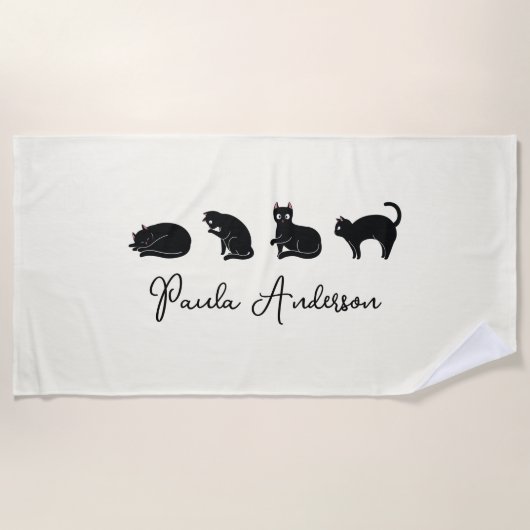 Niedliche, individuell einstellbare Schwarzkatzenk Strandtuch (Vorderseite)