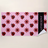 niedliche individuelle Name-Ladybugs-Blume persona Strandtuch (Vorderseite)