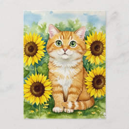 Niedliche Ingwer Katze in Sonnenblumen Postkarte