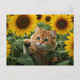 Niedliche Ingwer Katze in Sonnenblumen Postkarte