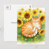 Niedliche Ingwer Katze in Sonnenblumen Postkarte (Vorne/Hinten)