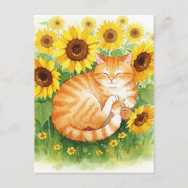 Niedliche Ingwer Katze in Sonnenblumen Postkarte