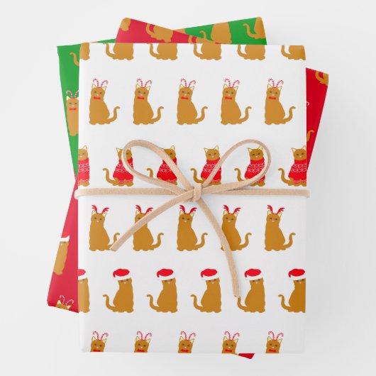 Niedliche Ingwer Katzen in sonnigen Weihnachtskost Geschenkpapier Set (Beispiel)