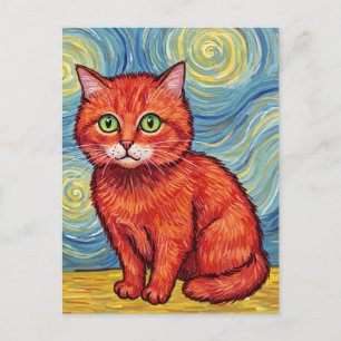 Niedliche Ingwerkatze im Stil der Van Gogh Postcar Postkarte
