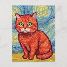 Niedliche Ingwerkatze im Stil der Van Gogh Postcar Postkarte