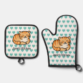 niedliche Ingwerkatze (Name) Ofenhandschuh & Topflappen-Set (Vorderseite)