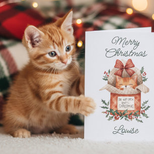 Niedliche Ingwerkatze nicht geöffnet bis Weihnacht Feiertagskarte