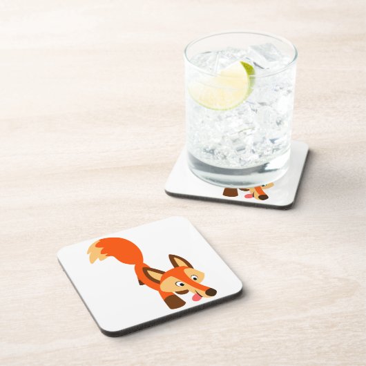 Niedliche inquisitive Cartoon Fox Untersetzer Set (Rechte Seite)