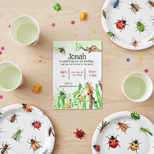 Niedliche Insekten Jungen Geburtstagsfeier Einladung