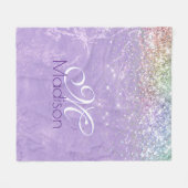 Niedliche iridescen lila lila Imitat Glitzer Monog Fleecedecke (Vorderseite (Horizontal))
