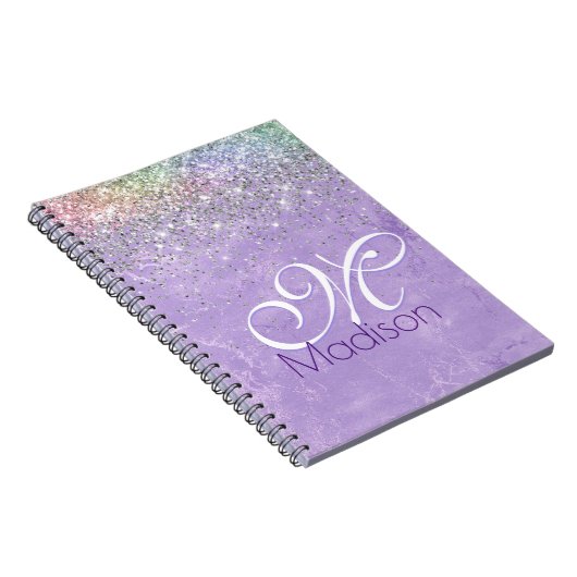 Niedliche iridescen lila lila Imitat Glitzer Monog Notizblock (Rechte Seite)