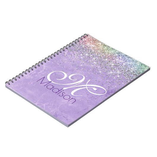 Niedliche iridescen lila lila Imitat Glitzer Monog Notizblock (Linke Seite)
