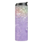 Niedliche iridescen lila lila Imitat Glitzer Monog Thermosbecher (Nach links gedreht)