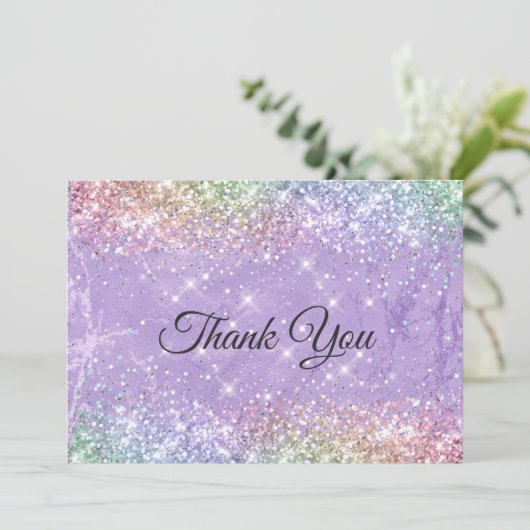 Niedliche iridescen lila lila Imitate Glitzer Dankeskarte (Stehend Vorderseite)