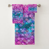 Niedliche Iridescent Lila Mermaid Imitate Glitzer Badhandtuch Set (Insitu)