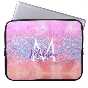 Niedliche Iridescent ombre unicorn Glitzer Monogra Laptopschutzhülle