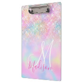 Niedliche Iridescent unicorn ombre Glitzer Monogra Klemmbrett (Links)