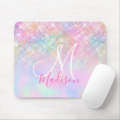 Niedliche Iridescent unicorn ombre Glitzer Monogra Mousepad (Mit Mouse)