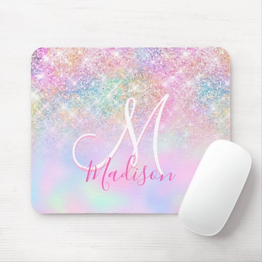 Niedliche Iridescent unicorn ombre Glitzer Monogra Mousepad (Mit Mouse)