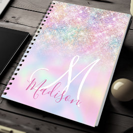 Niedliche Iridescent unicorn ombre Glitzer Monogra Notizblock