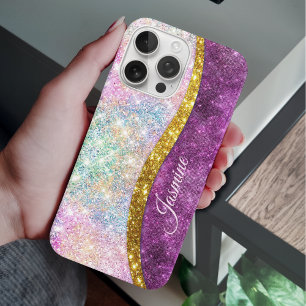 Niedliche iridestische Fuchsia-Imitate Glitzer Mon iPhone 16 Pro Hülle