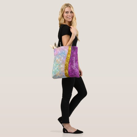 Niedliche iridestische Fuchsia-Imitate Glitzer Mon Tasche (Am Model)