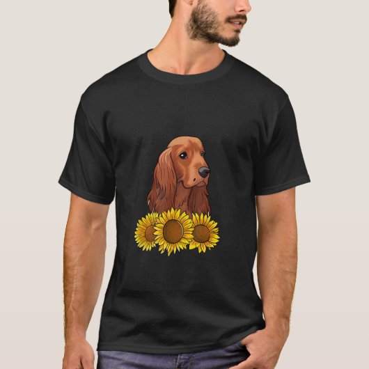 Niedliche Irish Setter Dog Blume Sonnenblume T-Shirt (Vorderseite)